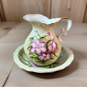 Vintage Collectible Lefton Porcelain Pitcher & Bowl Floral Sets 1950"s Japan